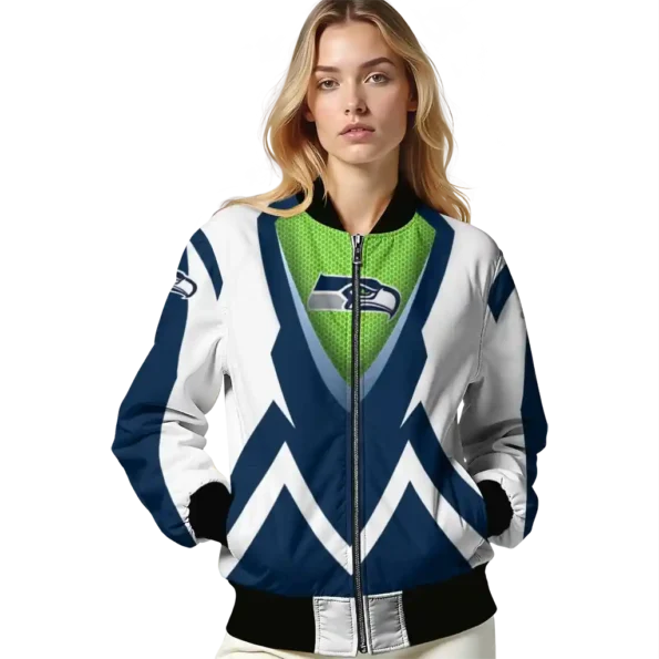 custom seattle seahawks v stripes blue white bomber jacket latest model