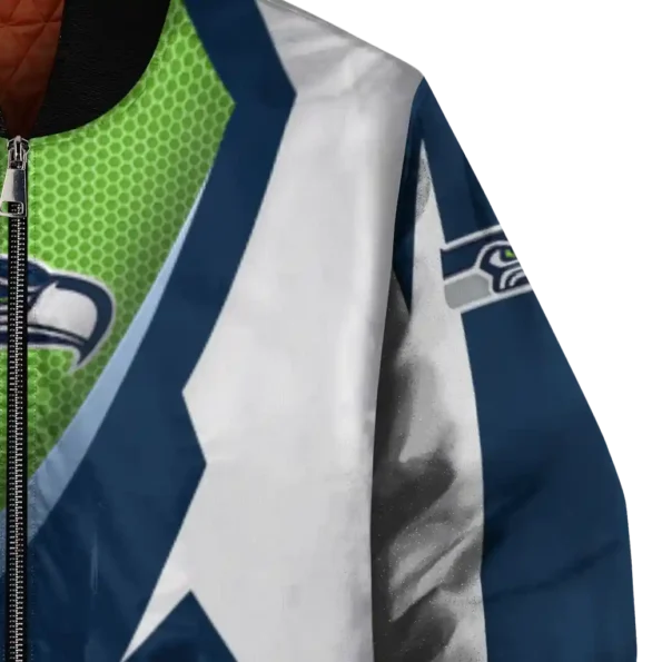 custom seattle seahawks v stripes blue white bomber jacket premium grade