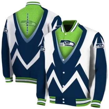custom seattle seahawks v stripes blue white varsity jacket fashion forward