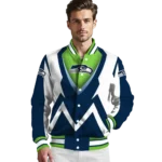 custom seattle seahawks v stripes blue white varsity jacket best selling