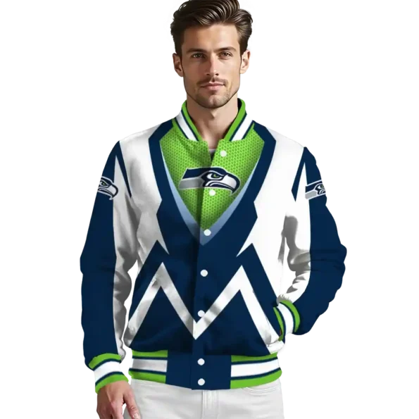 custom seattle seahawks v stripes blue white varsity jacket high quality