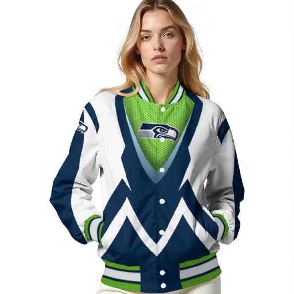 custom seattle seahawks v stripes blue white varsity jacket latest model