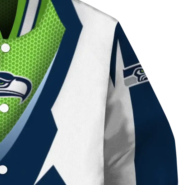custom seattle seahawks v stripes blue white varsity jacket premium grade