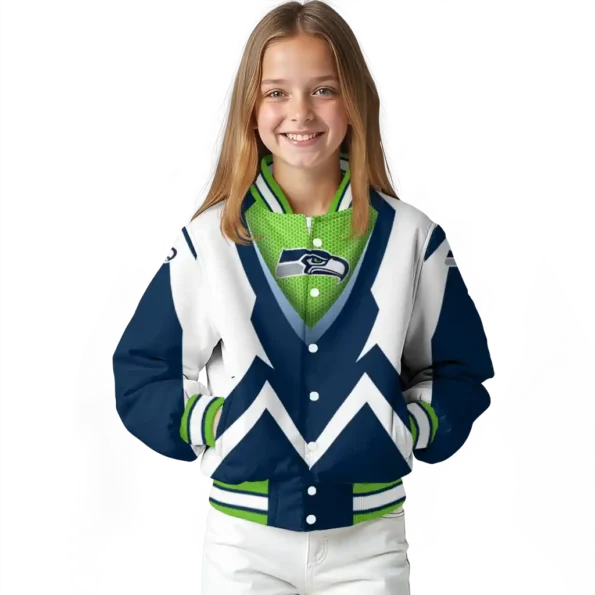 custom seattle seahawks v stripes blue white varsity jacket top rated