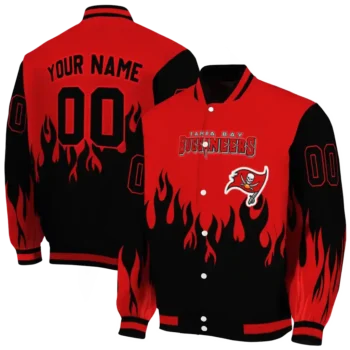 custom tampa bay buccaneers flame border red black varsity jacket fashion forward