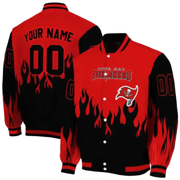 custom tampa bay buccaneers flame border red black varsity jacket fashion forward