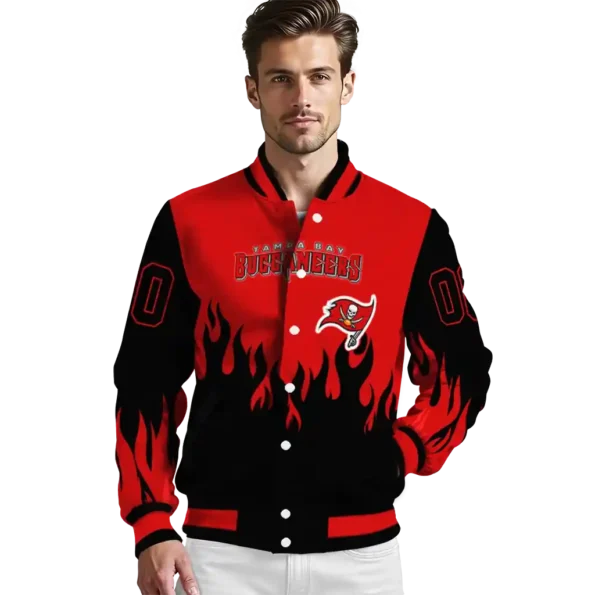 custom tampa bay buccaneers flame border red black varsity jacket high quality