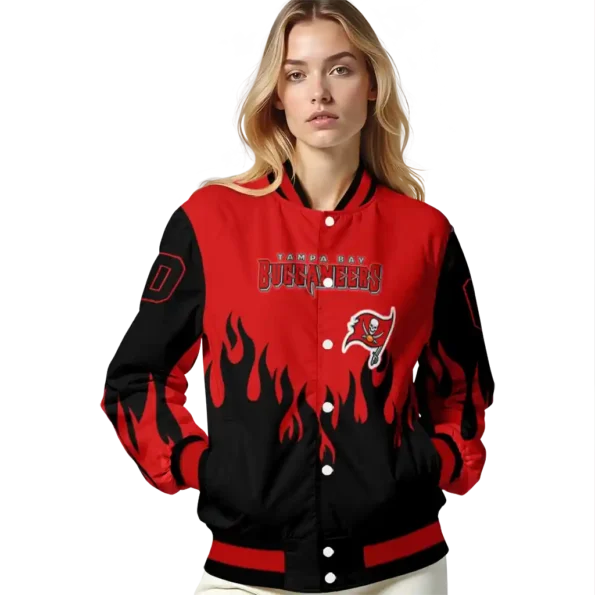 custom tampa bay buccaneers flame border red black varsity jacket latest model