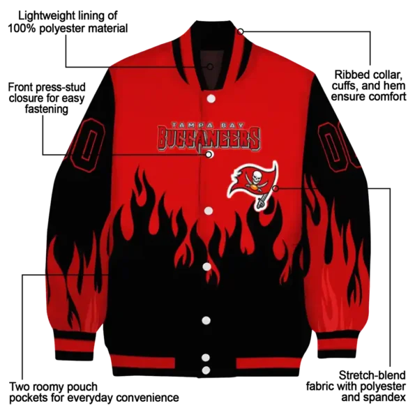 custom tampa bay buccaneers flame border red black varsity jacket new arrival