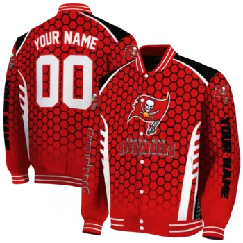 custom tampa bay buccaneers hexagon grid red varsity jacket fashion forward