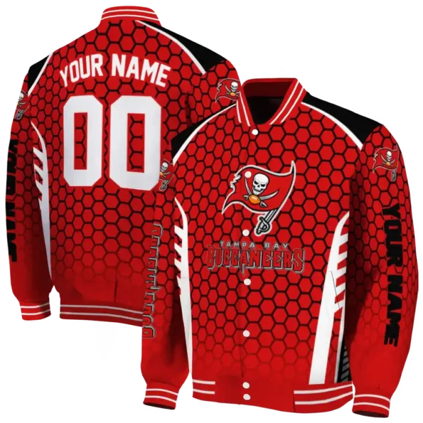 custom tampa bay buccaneers hexagon grid red varsity jacket fashion forward