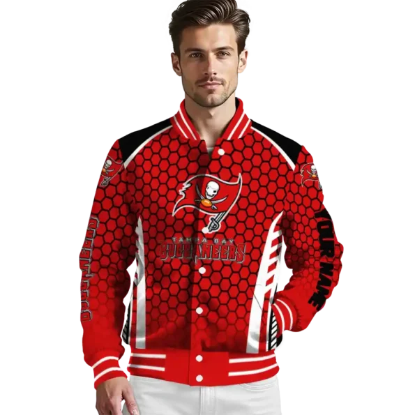 custom tampa bay buccaneers hexagon grid red varsity jacket high quality