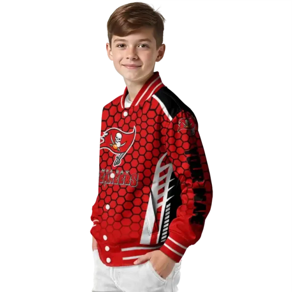 custom tampa bay buccaneers hexagon grid red varsity jacket trendy