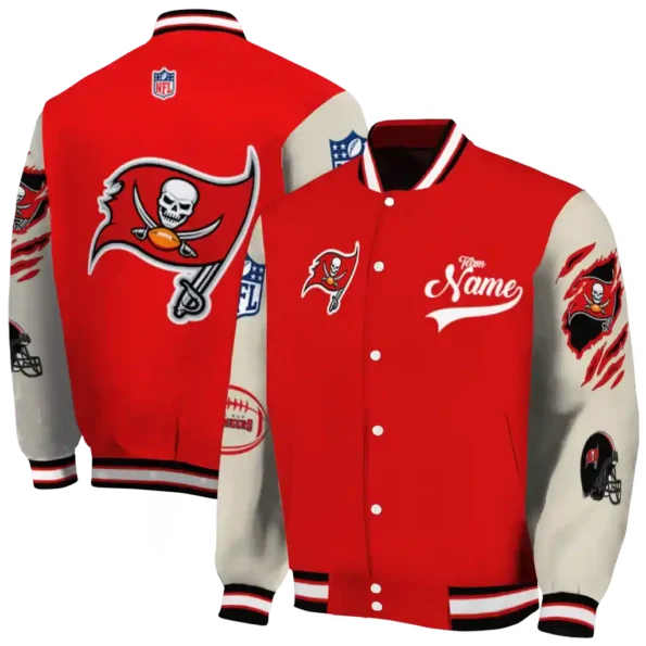 custom tampa bay buccaneers razorback outline red nude varsity jacket fashion forward