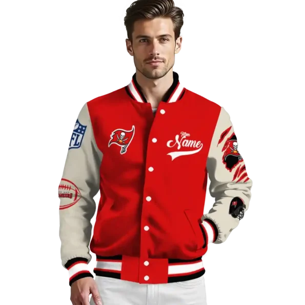 custom tampa bay buccaneers razorback outline red nude varsity jacket high quality