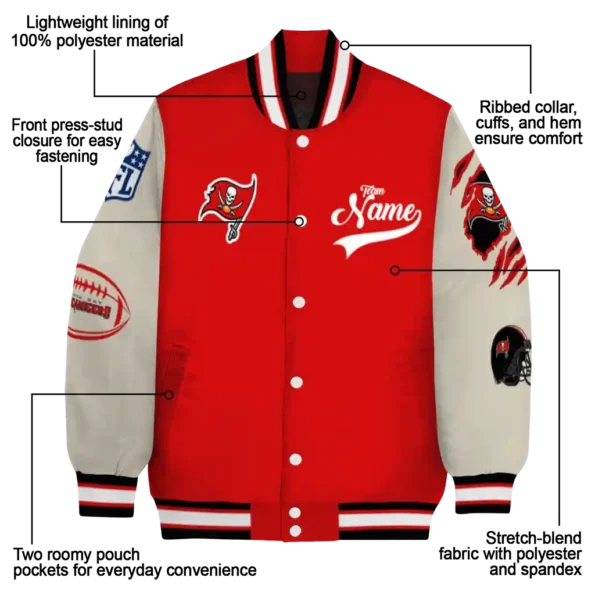 custom tampa bay buccaneers razorback outline red nude varsity jacket new arrival
