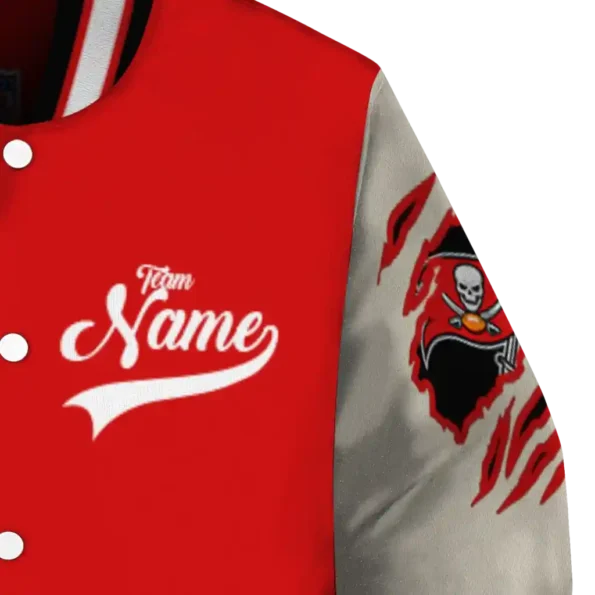 custom tampa bay buccaneers razorback outline red nude varsity jacket premium grade