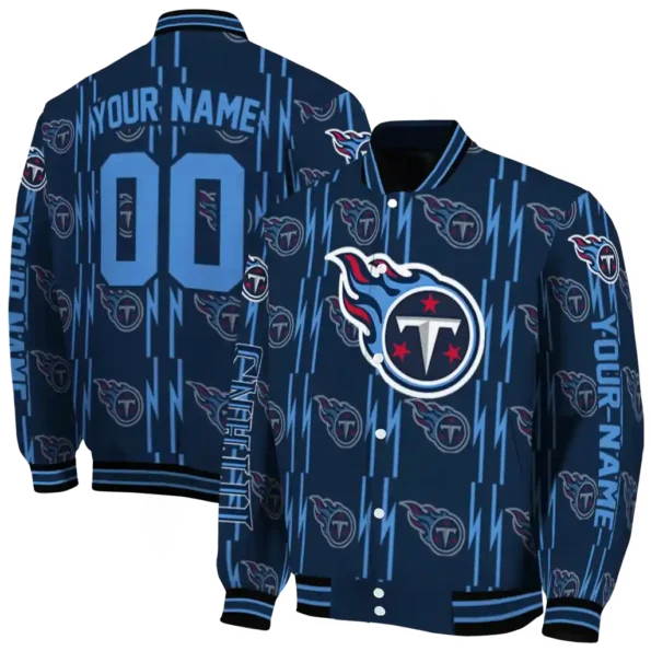 custom tennessee titans bolt stripe navy varsity jacket fashion forward