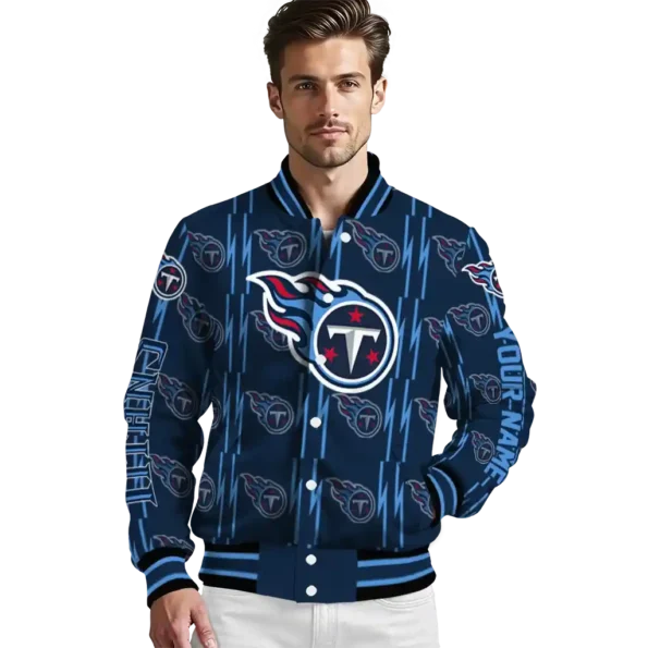 custom tennessee titans bolt stripe navy varsity jacket high quality