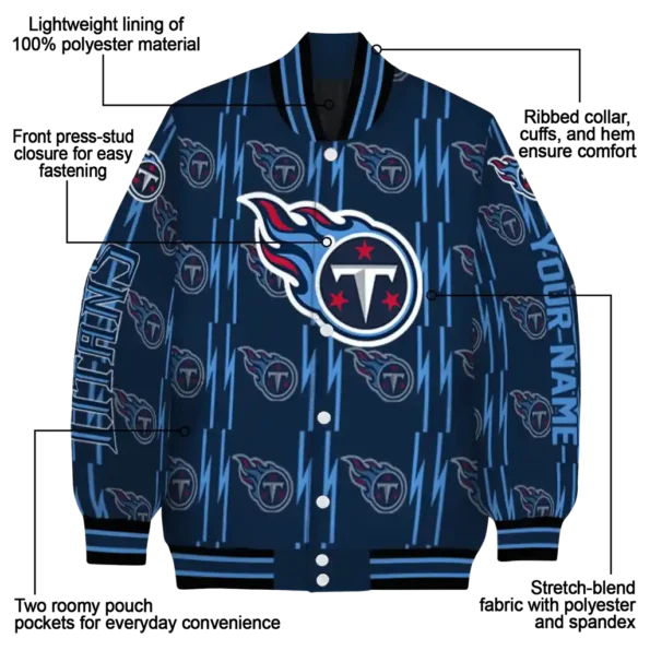 custom tennessee titans bolt stripe navy varsity jacket new arrival