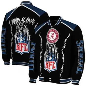 custom tennessee titans claw blood navy black varsity jacket fashion forward