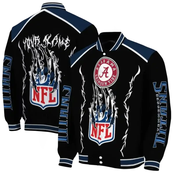 custom tennessee titans claw blood navy black varsity jacket fashion forward