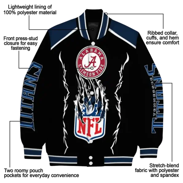custom tennessee titans claw blood navy black varsity jacket new arrival