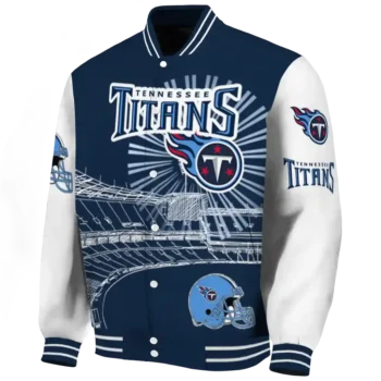 custom tennessee titans ferris arena navy white varsity jacket best selling