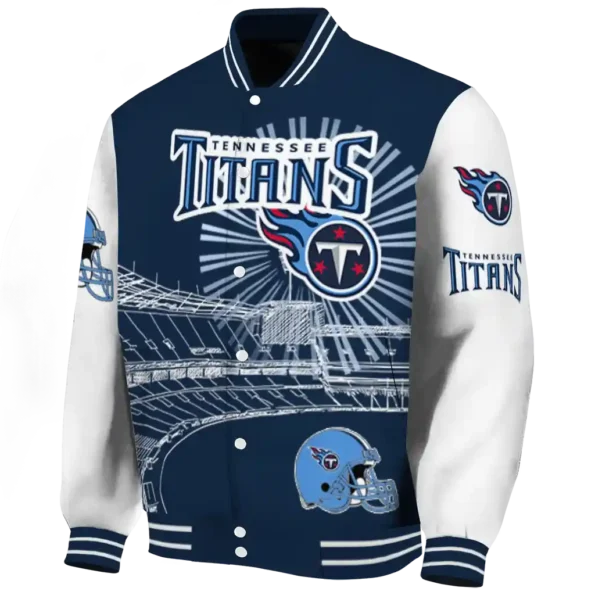 custom tennessee titans ferris arena navy white varsity jacket best selling