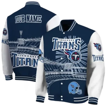 custom tennessee titans ferris arena navy white varsity jacket fashion forward