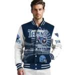 custom tennessee titans ferris arena navy white varsity jacket best selling