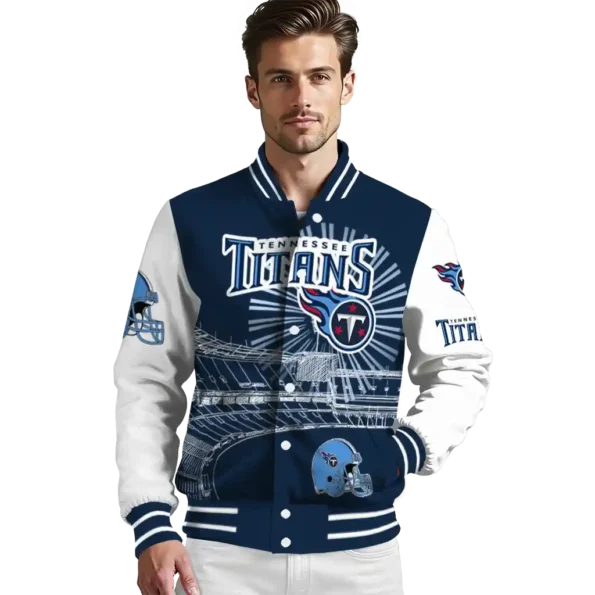 custom tennessee titans ferris arena navy white varsity jacket high quality