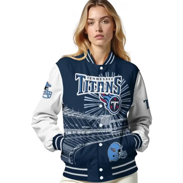 custom tennessee titans ferris arena navy white varsity jacket latest model