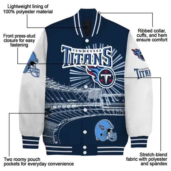 custom tennessee titans ferris arena navy white varsity jacket new arrival