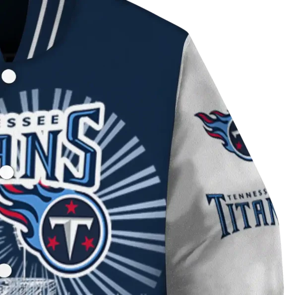 custom tennessee titans ferris arena navy white varsity jacket premium grade