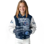custom tennessee titans ferris arena navy white varsity jacket best selling