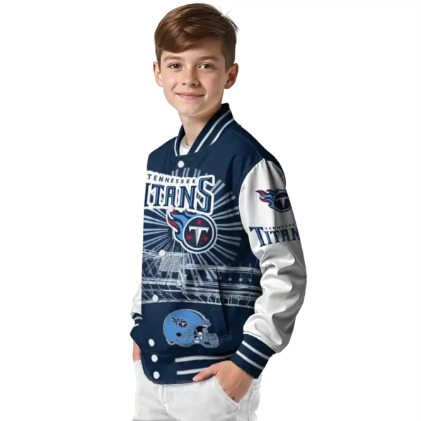 custom tennessee titans ferris arena navy white varsity jacket trendy