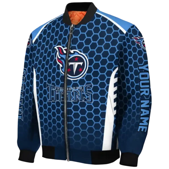 custom tennessee titans hexagon grid navy bomber jacket best selling