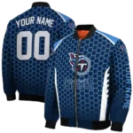 custom tennessee titans hexagon grid navy bomber jacket best selling