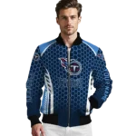 custom tennessee titans hexagon grid navy bomber jacket best selling