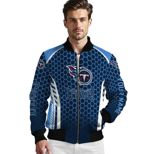 custom tennessee titans hexagon grid navy bomber jacket high quality
