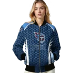 custom tennessee titans hexagon grid navy bomber jacket best selling