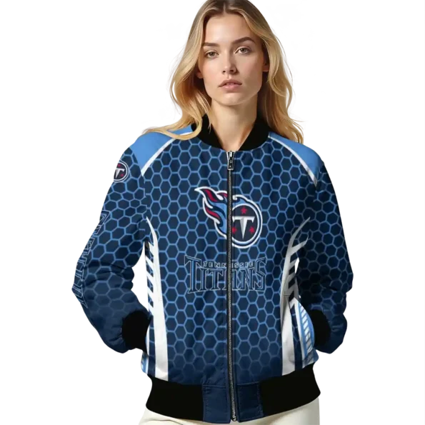 custom tennessee titans hexagon grid navy bomber jacket latest model