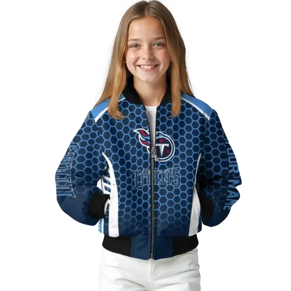 custom tennessee titans hexagon grid navy bomber jacket top rated