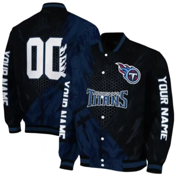 custom tennessee titans hexagon mesh navy black varsity jacket fashion forward