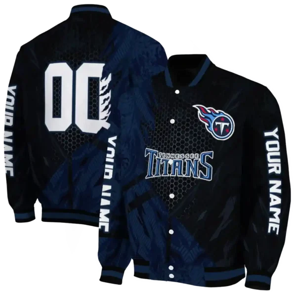 custom tennessee titans hexagon mesh navy black varsity jacket fashion forward