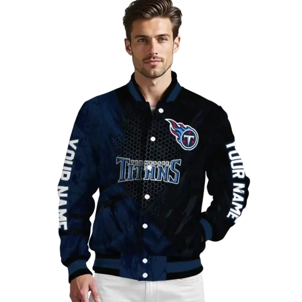 custom tennessee titans hexagon mesh navy black varsity jacket high quality