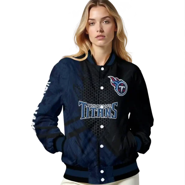 custom tennessee titans hexagon mesh navy black varsity jacket latest model