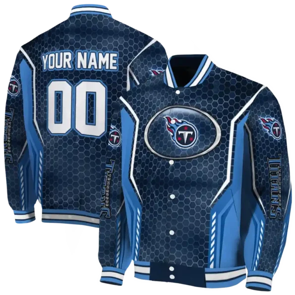 custom tennessee titans power plate navy varsity jacket fashion forward