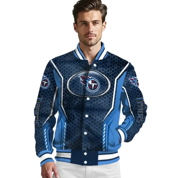 custom tennessee titans power plate navy varsity jacket high quality